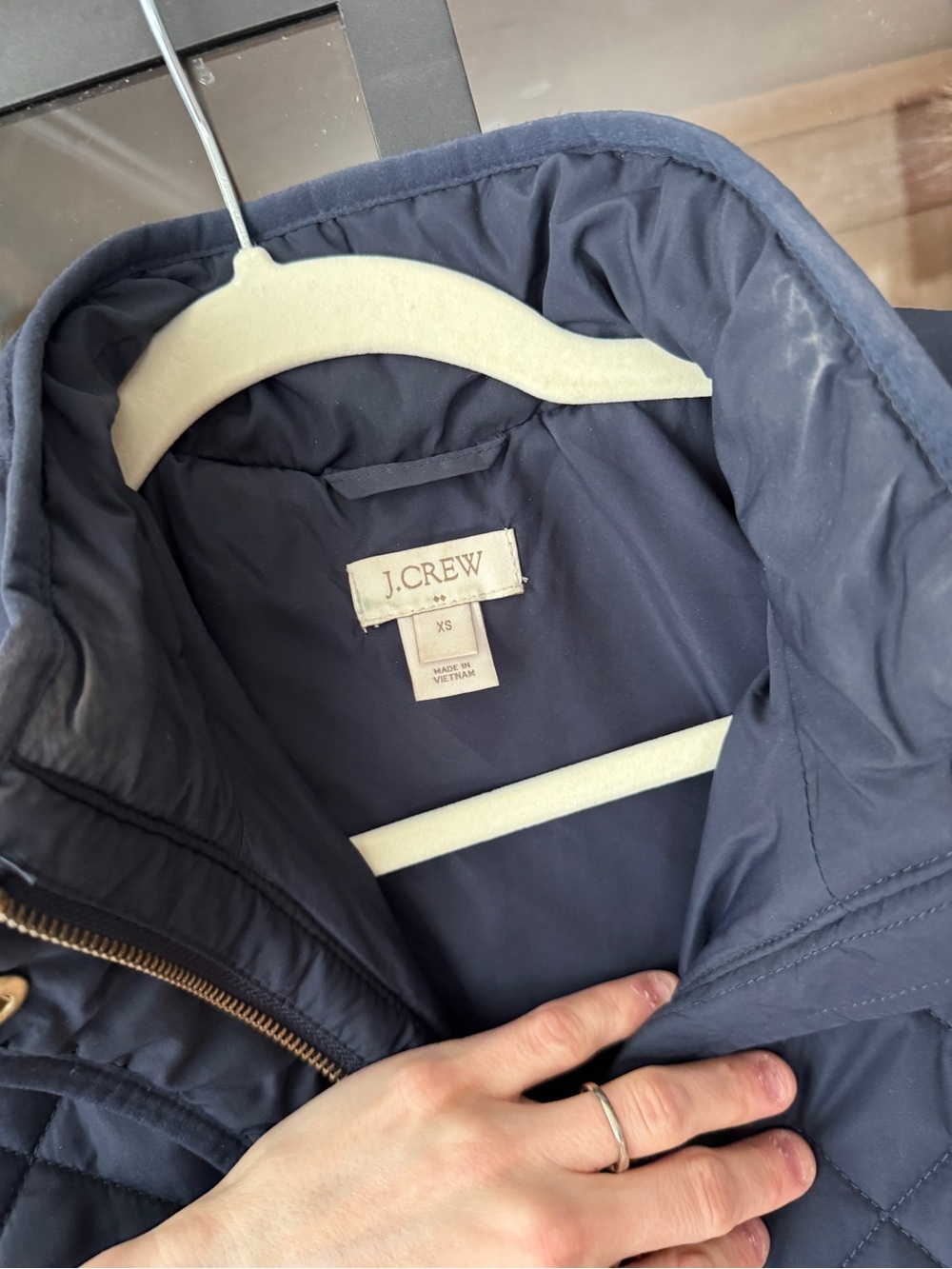 J. Crew navy quilted jacket zipper snaps pockets gold buttons - Picture 5 of 7